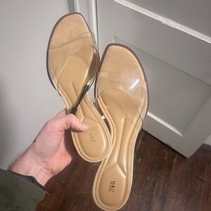 ZARA Tan Heels with Clear PVC Strap